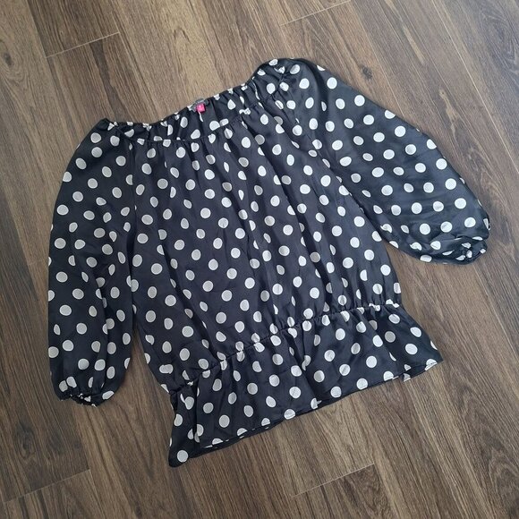 💙 Vince Camuto Sheer Polkadot Peplum Blouse Size XL - Picture 4 of 9